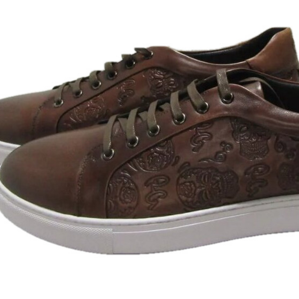 NEW ROBERT GRAHAM RG Bait Embossed Court Men Size 15 Low Top Leather Brown